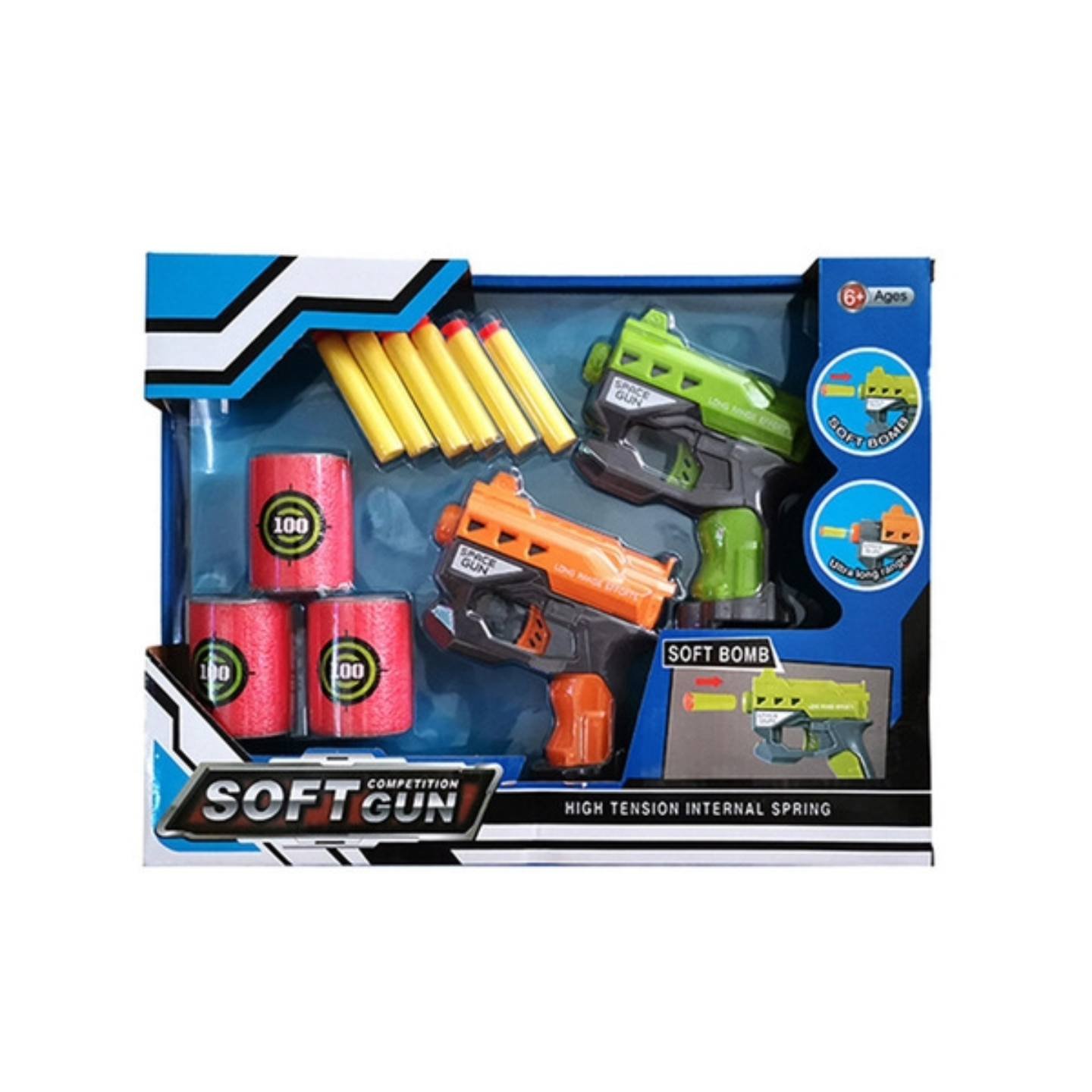 2 Pcs Competition Soft Gun toy Space Gun Bundle With 8 PCs soft Bullets 3 Eva Soft Target – Gun (OLD)
