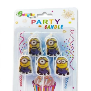 Pack of 5 Minion character birthday candles wearing blue overalls