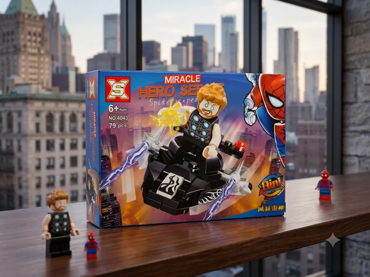 Thor minifigure building block with glowing lightning power effects on hands.