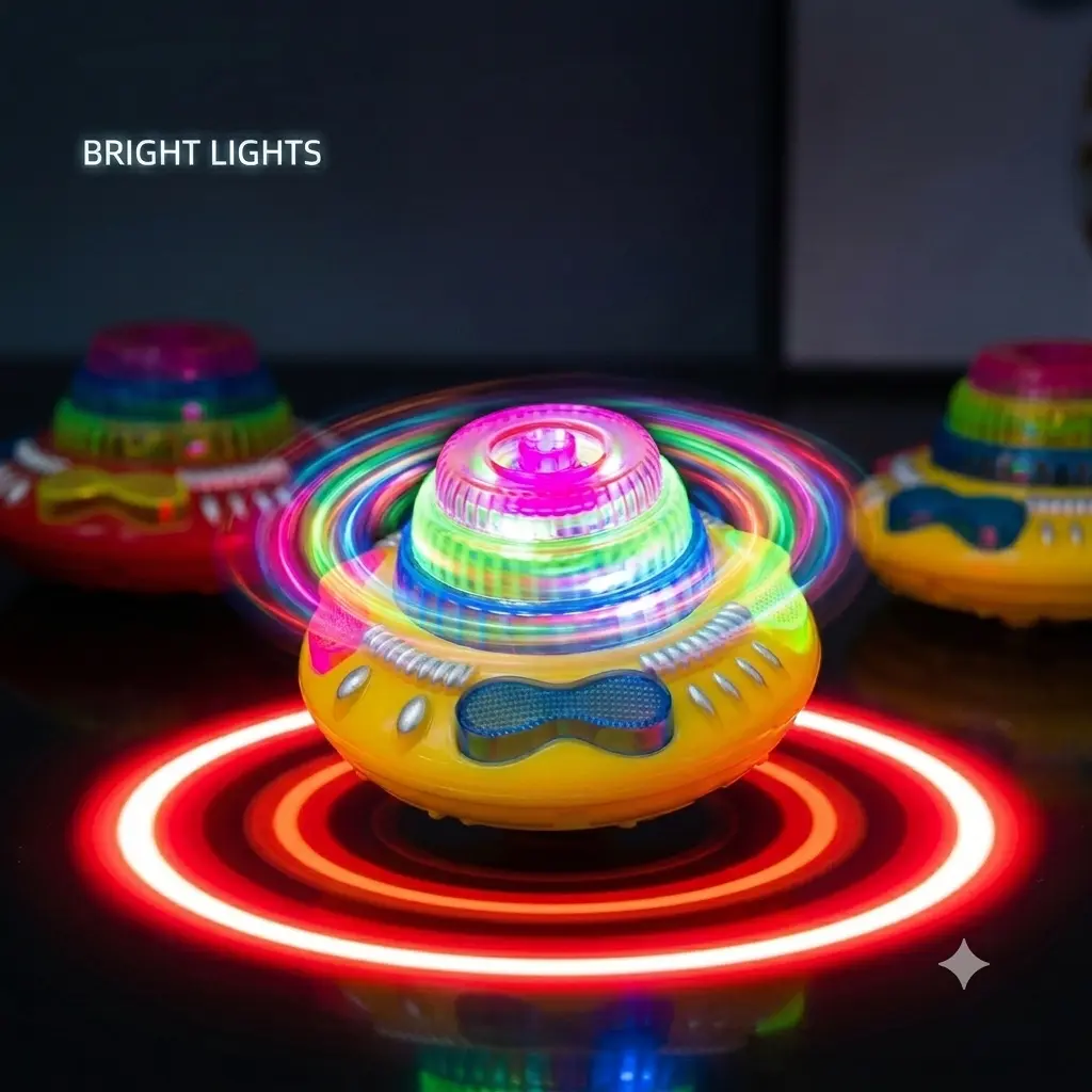 Flashing musical spinning top toy with colorful LED lights