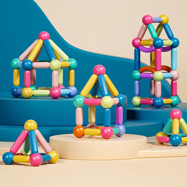 Front box packaging of 42 Pcs Magnetic Bar Blocks toy set by Long Da Hong for kids age 3+.
