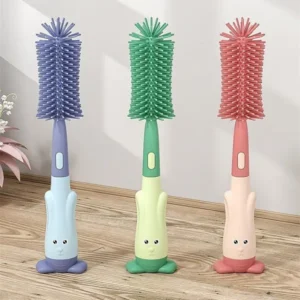 3-in-1 blue silicone baby bottle brush set including bottle brush, nipple brush, and straw cleaner.