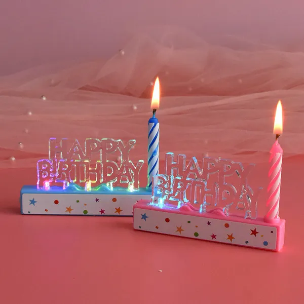 Blue musical LED happy birthday candle set in retail package card