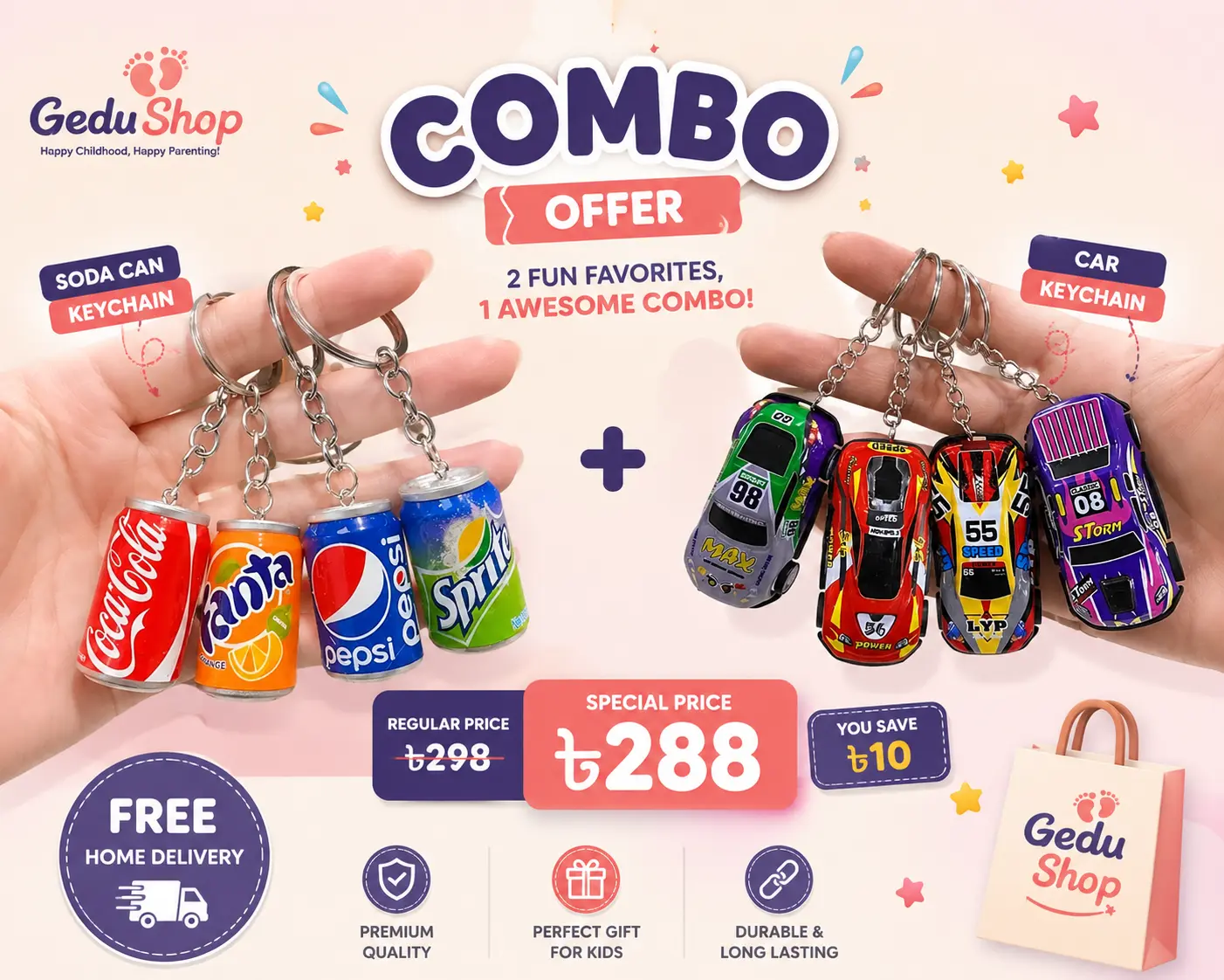2 Keychain Car and 2 Soda Can Combo