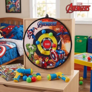 Kids sticky ball dart board game set with 2 blaster guns and 6 colorful velcro balls