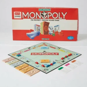 Classic Monopoly property trading board game set with play money and dice