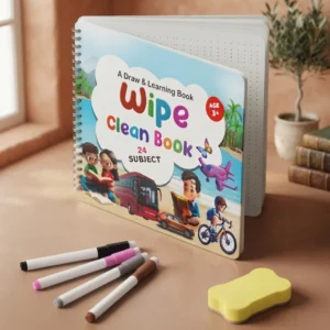 Reusable wipe clean draw and learning activity book 24 subjects with markers and eraser