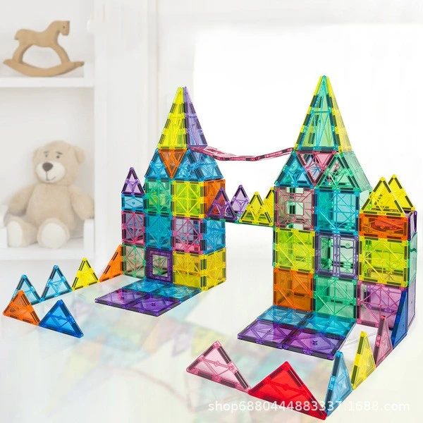 60 PCS 3D magnetic tiles building blocks toy box set with castle and car structures