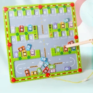 Wooden magnetic alphabet car parking maze board toy with stylus pen
