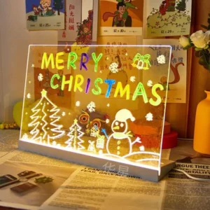 LED acrylic erasable message board lamp with illuminated colorful drawings