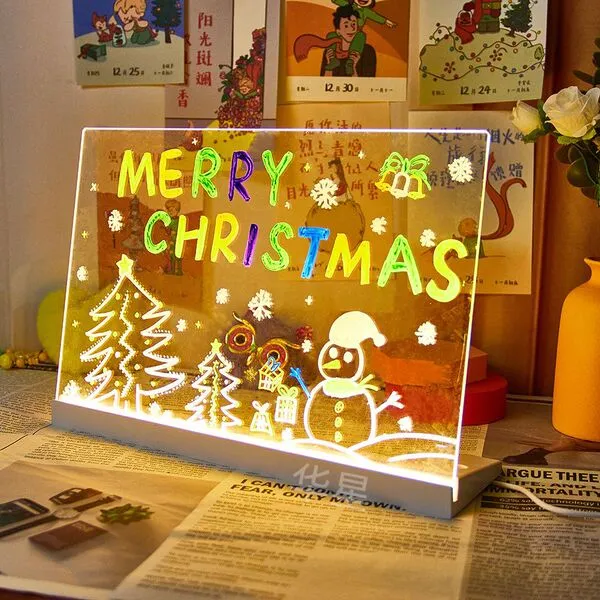 LED acrylic erasable message board lamp with illuminated colorful drawings