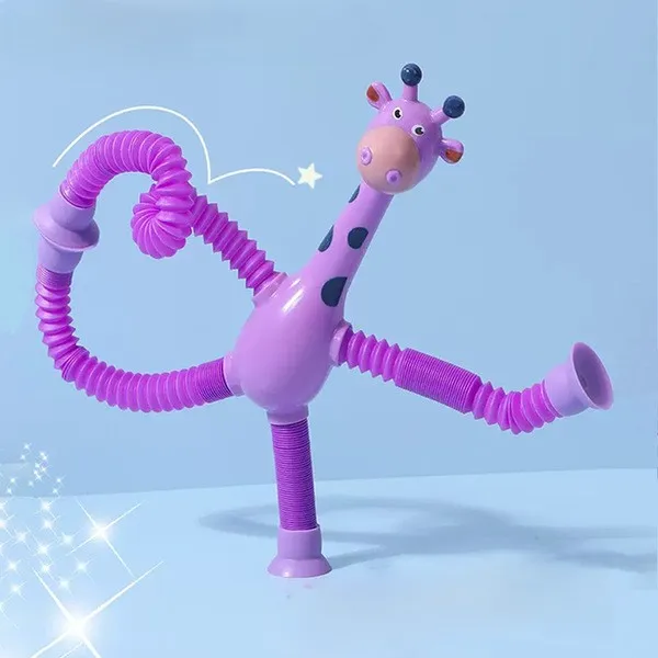 Suction Cup Giraffe Pop Tube Toy Cute colorful telescopic suction cup giraffe pop tube fidget toys stretching and sticking together.