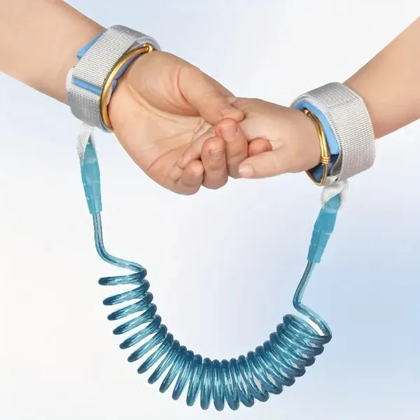 Anti lost wrist link safety leash connecting child and parent hands.
