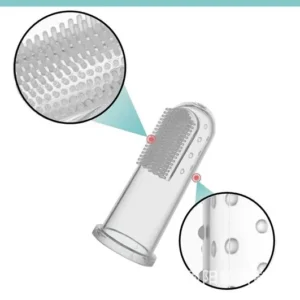 Soft silicone baby finger toothbrush and tongue cleaner with storage case.
